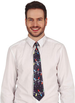 Foute kerst stropdas - zwart - kerstlampjes - 45 cm - polyester - voor volwassenen