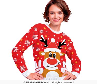 Foute Kerst Sweater Crazy Rendier Rood Dames Rood - Zalm