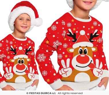 Foute Kerst Sweater Crazy Rendier Rood Kind Rood - Zalm, Multikleur - Print