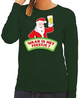 Foute kerst sweater groen dronken Kerstman met bier dames M (38) - kerst truien