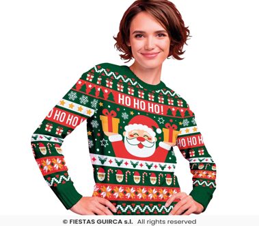 Foute Kerst Sweater Ho Ho Ho! Kerstman Groen Dames