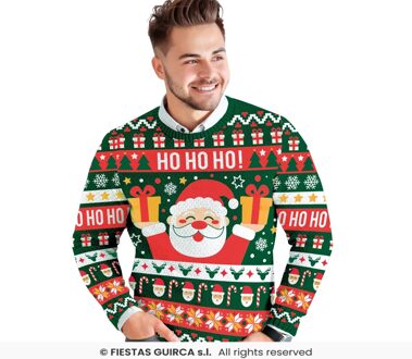 Foute Kerst Sweater Ho Ho Ho! Kerstman Groen Heren