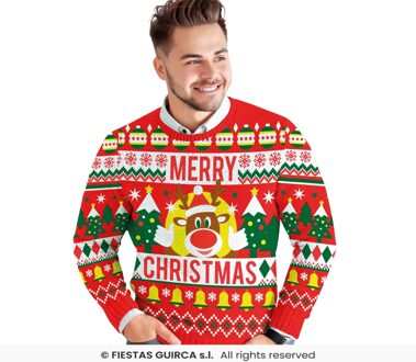 Foute Kerst Sweater Merry Christmas Rendier Rood Heren Rood - Zalm