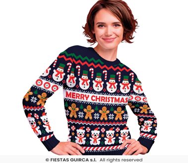 Foute Kerst Sweater Merry Christmas Sneeuwpop Blauw Dames