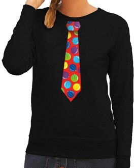 Foute kerst sweater met kerstballen stropdas zwart voor dames 2XL (44) - kerst truien