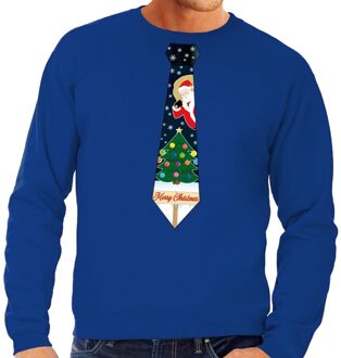 Foute kerst sweater met kerstmis stropdas blauw voor heren 2XL (56) - kerst truien