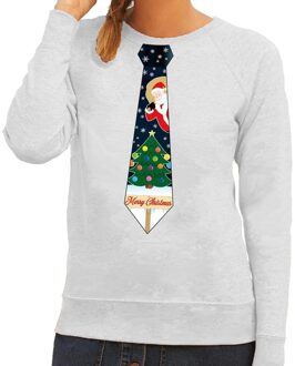 Foute kerst sweater met kerstmis stropdas grijs voor dames XL (42) - kerst truien
