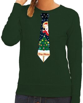 Foute kerst sweater met kerstmis stropdas groen voor dames XS (34) - kerst truien