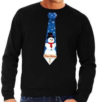 Foute kerst sweater met sneeuwpop stropdas zwart voor heren L (52) - kerst truien