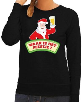 Foute kerst sweater zwart dronken Kerstman met bier dames S (36) - kerst truien