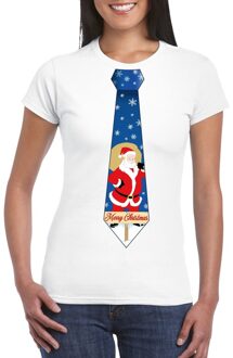 Foute kerst t-shirt met kerstman stropdas wit voor dames XL - kerst t-shirts