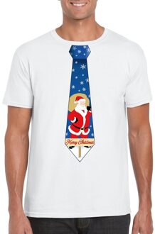 Foute kerst t-shirt met kerstman stropdas wit voor heren M - kerst t-shirts