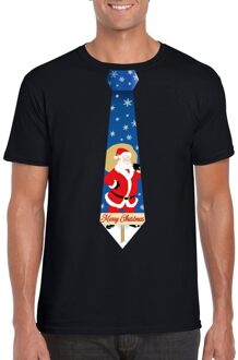 Foute kerst t-shirt met kerstman stropdas zwart voor heren S - kerst t-shirts