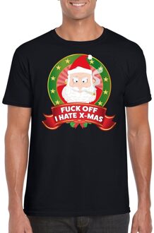 Foute Kerst t-shirt zwart Fuck off I hate x-mas heren - Kerst shirts L