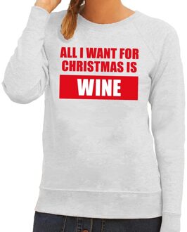 Foute kerstborrel trui grijs All I Want Is Wine dames 2XL (44) - kerst truien