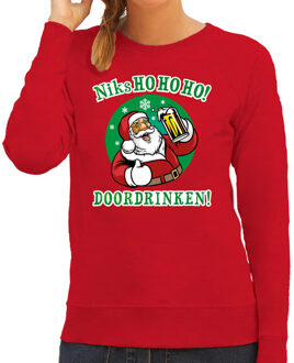 Foute kerstborrel trui / kersttrui zuipende kerstman niks ho ho ho doordrinken rood voor dames XL (42) - kerst truien
