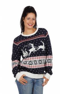 Foute kersttrui blauw met slee voor volwassenen