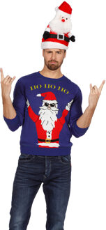 Foute kersttrui blauw rocking Santa voor volwassenen