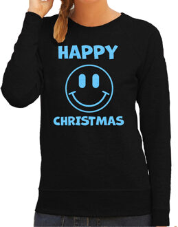 Foute kersttrui dames - Happy Christmas - zwart - glitter blauw 2XL