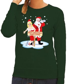 Foute kersttrui groen met een dronken kerstman en zijn vrouw voor dames 2XL (44) - kerst truien