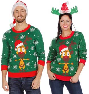 Foute kersttrui groen met rendier voor volwassenen