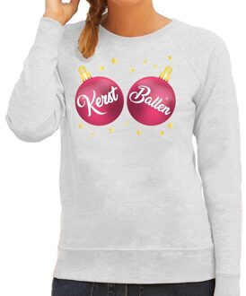 Foute kersttrui / sweater grijs met roze Kerst Ballen borsten voor dames - kerstkleding / christmas outfit L (40)
