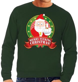 Foute kersttrui / sweater - groen - gangster Kerstman Merry Fucking Christmas heren XL (54)