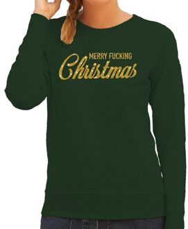 Foute Kersttrui / sweater - Merry Fucking Christmas - goud / glitter - groen - dames - kerstkleding / kerst outfit XS (34)