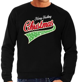 Foute Kersttrui / sweater - Merry fucking christmas - zwart voor heren - kerstkleding / kerst outfit M (50)