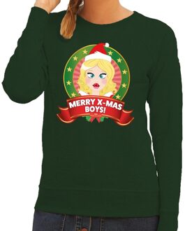 Foute kersttrui / sweater sexy kerstvrouw - groen - Merry Christmas boys voor dames XL (42)