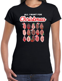 foute kersttrui/t-shirt voor dames - All I want for Christmas - vagina - zwart XL