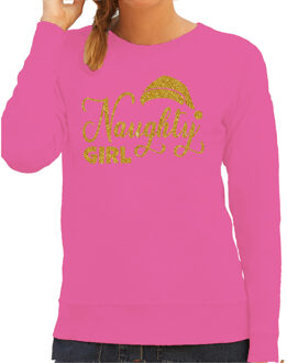 Foute kersttrui voor dames - Naughty Girl - roze - glitter goud S