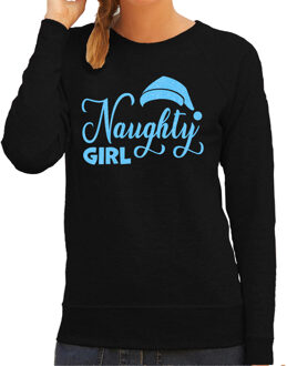 Foute kersttrui voor dames - Naughty Girl - zwart - glitter blauw L