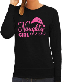 Foute kersttrui voor dames - Naughty Girl - zwart - glitter roze S