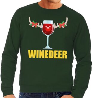 Foute kersttrui - Winedeer print - groen - voor heren - lange mouw 2XL (56)