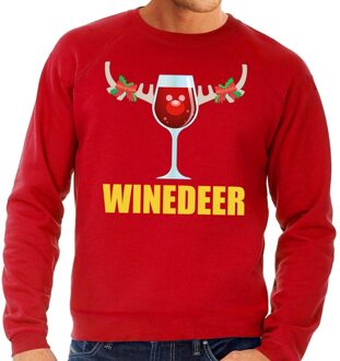 Foute kersttrui - Winedeer print - rood - voor heren - lange mouw M (50)
