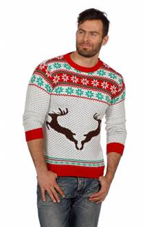 Foute kersttrui wit met rendieren voor volwassenen