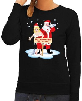 Foute kersttrui zwart met een dronken kerstman en zijn vrouw voor dames 2XL (44) - kerst truien
