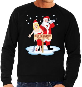 Foute kersttrui zwart met een dronken kerstman en zijn vrouw voor heren XL (54) - kerst truien