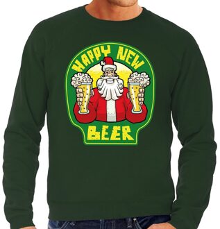 Foute oud en nieuw trui / kersttrui happy new beer / bier groen voor heren S (48) - kerst truien