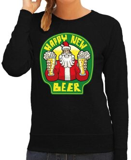Foute oud en nieuw trui / kersttrui happy new beer / bier zwart voor dames M (38) - kerst truien