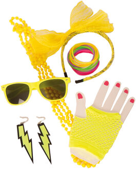 Foute Party Accessoires Set Neon Geel Geel - Beige - Creme