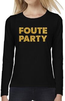 Foute Party goud glitter t-shirt long sleeve zwart voor dames XL