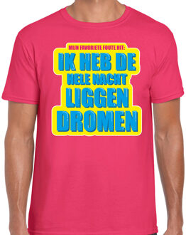 Foute party - Hele nacht liggen dromen verkleed - t-shirt - roze - heren - feestkleding L