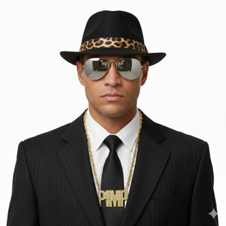 Foute party Pimp verkleed set - 3 delig - heren - hoed - pimp ketting goud - zonnebril