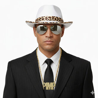 Foute party Pimp verkleed set - 3 delig - heren - hoed - pimp ketting goud - zonnebril