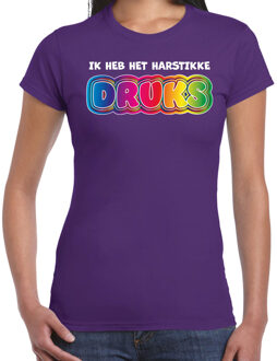 Foute party t-shirt dames - Ik heb het hartstikke druks - paars - carnaval M
