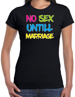 Foute party t-shirt dames - no sex untill marriage - zwart -carnaval/themafeest XS