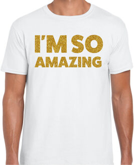 Foute party t-shirt heren - I am zo amazing - wit - glitter goud L