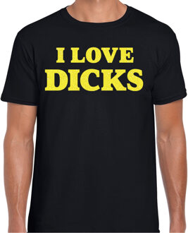 Foute party t-shirt heren - I love Dicks - zwart - glitter geel L